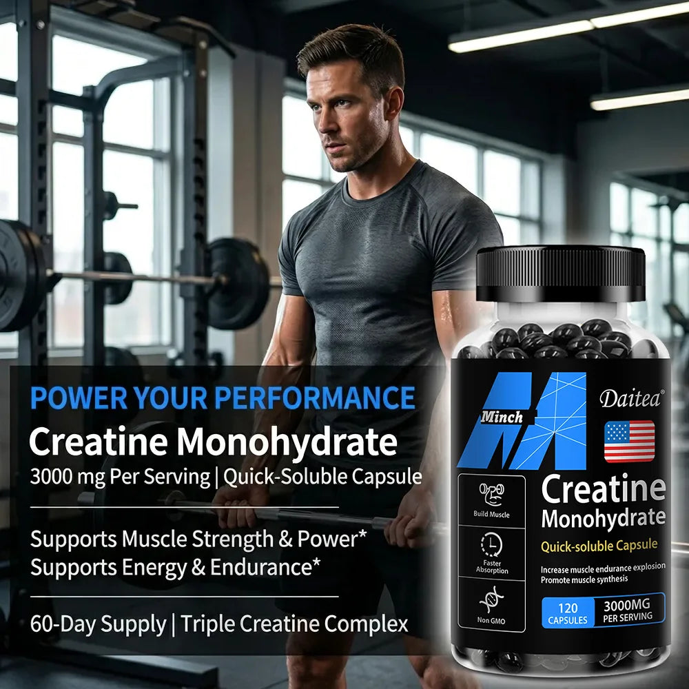 Creatine Monohydrate Capsules for Enhance Muscle Mass Strength & Performance Improvement Workout Recovery Mass Gainer