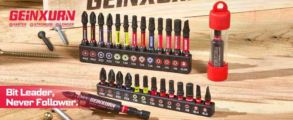 Geinxurn Impact Phillipes/Square/Slotted/Hex Screwdriver Bits Set,1''/2'' Magnetic S2 Steel Bits Set with Color Coded Base