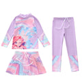Swimsuit for Children Long Sleeve Rash Guard Swim Skirt and Surf Pant Set Sunscreen UV Protection Beach Kids Bath Clothes Girl