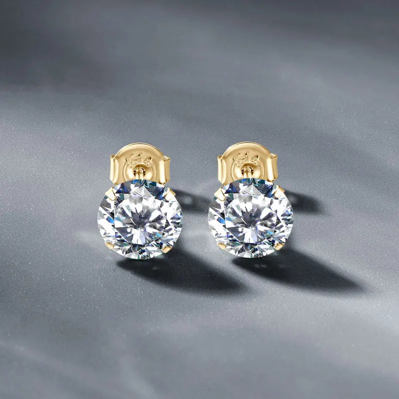 IOGOU 14K Solid Gold Moissanite Round Stud Earrings for Women Men GRA Certified Moissnaites 3mm 4mm 5mm 6mm 6.5mm Gold Jewelry