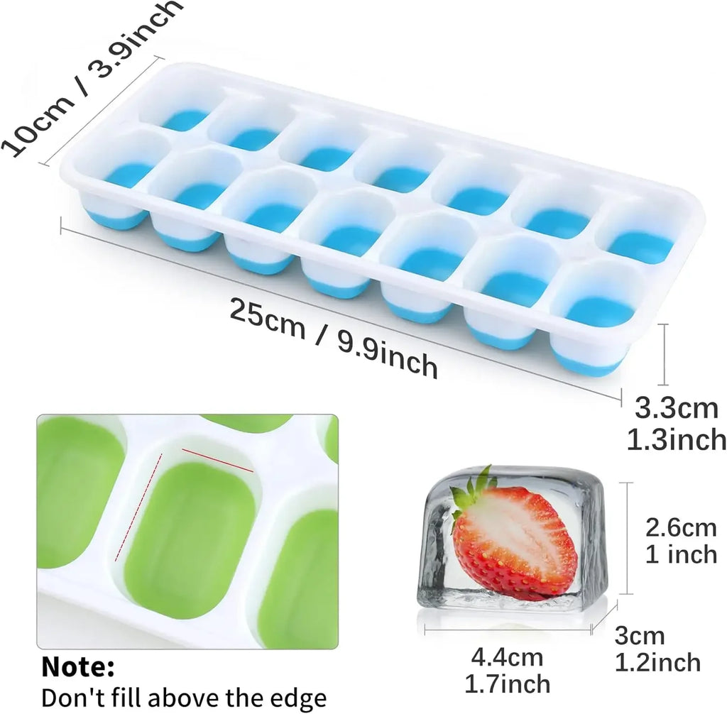 Silicone Ice Cube Mold Trays Reusable Ice Tray with Lid 14 Cube Easy Release Whiskey Cocktail Freezer Container