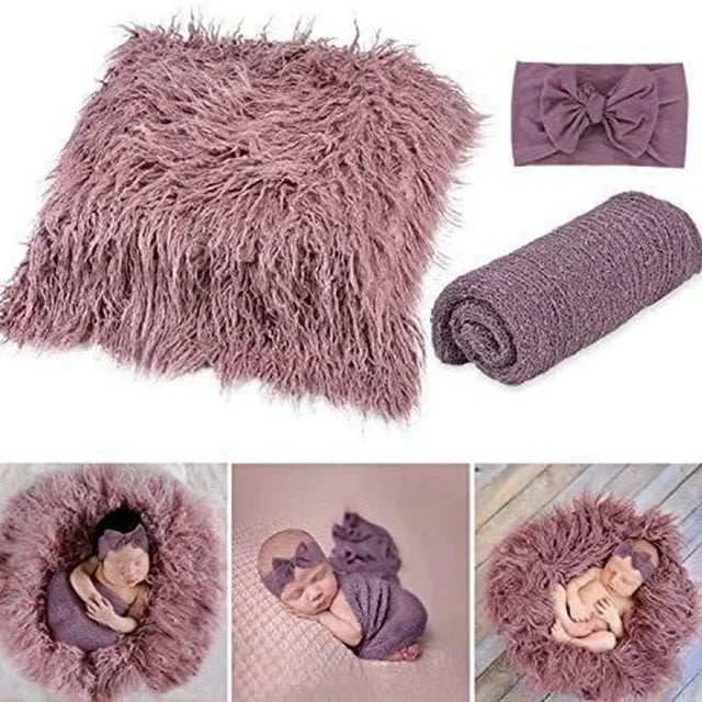3PCS Newborn Baby Photography Props Blanket Wraps Set Photo Mat Blanket for Baby Boys and Girls Long Ripple Wrap  Fotografia