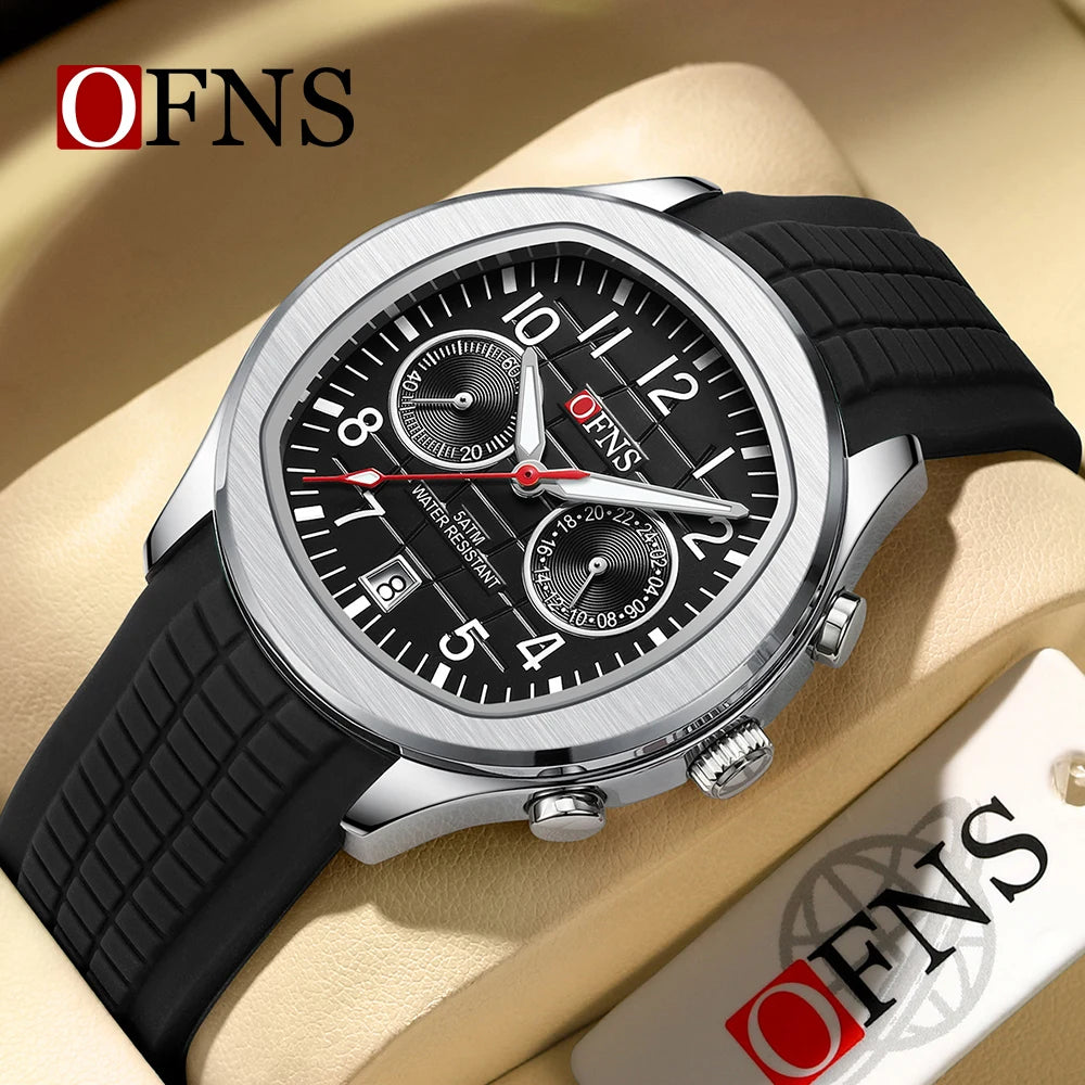 OFNS 8020 Fashion Men's Quartz Watch Double Hole Five Needle Waterproof Luminous Calendar Business Men's Quartz Watch
