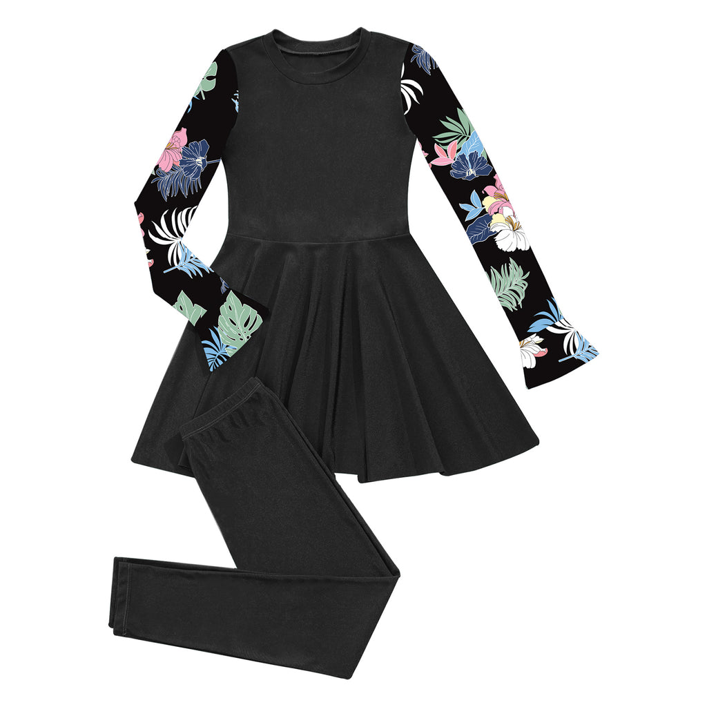 Girls Swimsuits 2 Piece Rash Guard Set UPF 50 Sun Protection Long Sleeve Swim Dress with Leggings Kids Full Body Cover Beachwear
