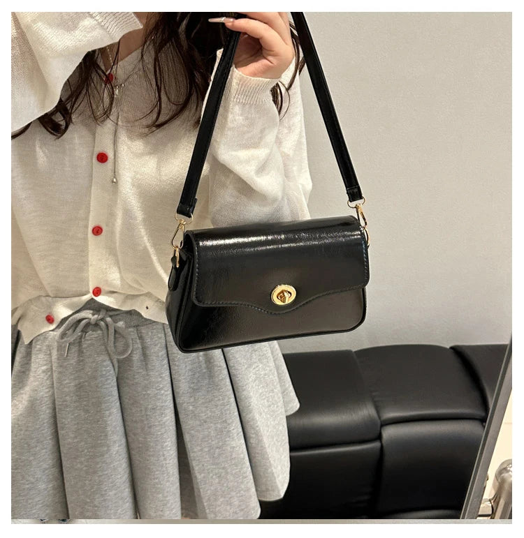 Retro Style Commuter Women's Small Square Bag Fashionable Shoulder Crossbody Bag Soft PU Leather Casual Handbag