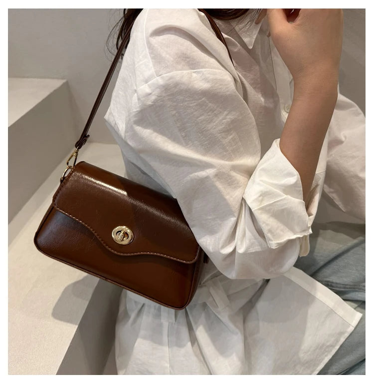 Retro Style Commuter Women's Small Square Bag Fashionable Shoulder Crossbody Bag Soft PU Leather Casual Handbag