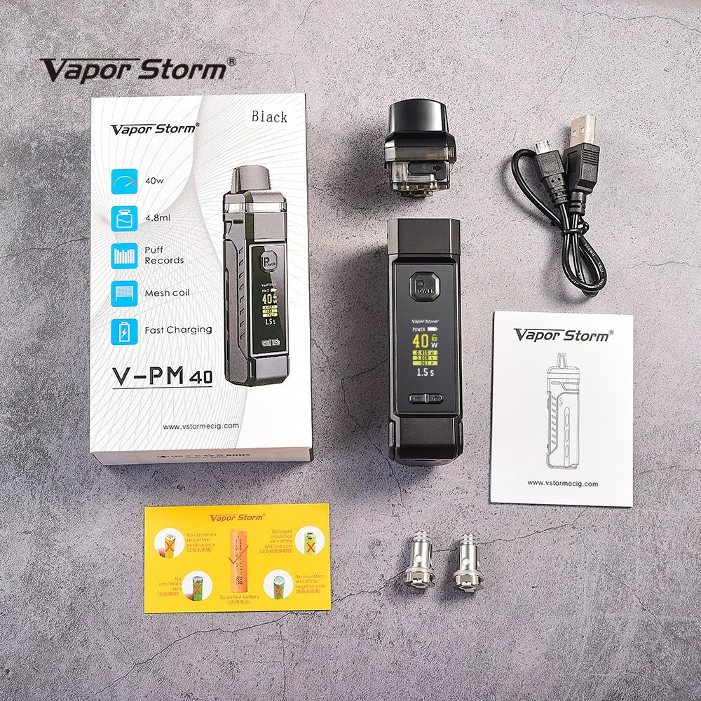 Vapor Storm VPM40 40W Pod Mod Starter Kit Mesh Coils 4.8ml Cartridge fit 18650 Battery E Cigarette V-PM40 Nova Nord Drag System