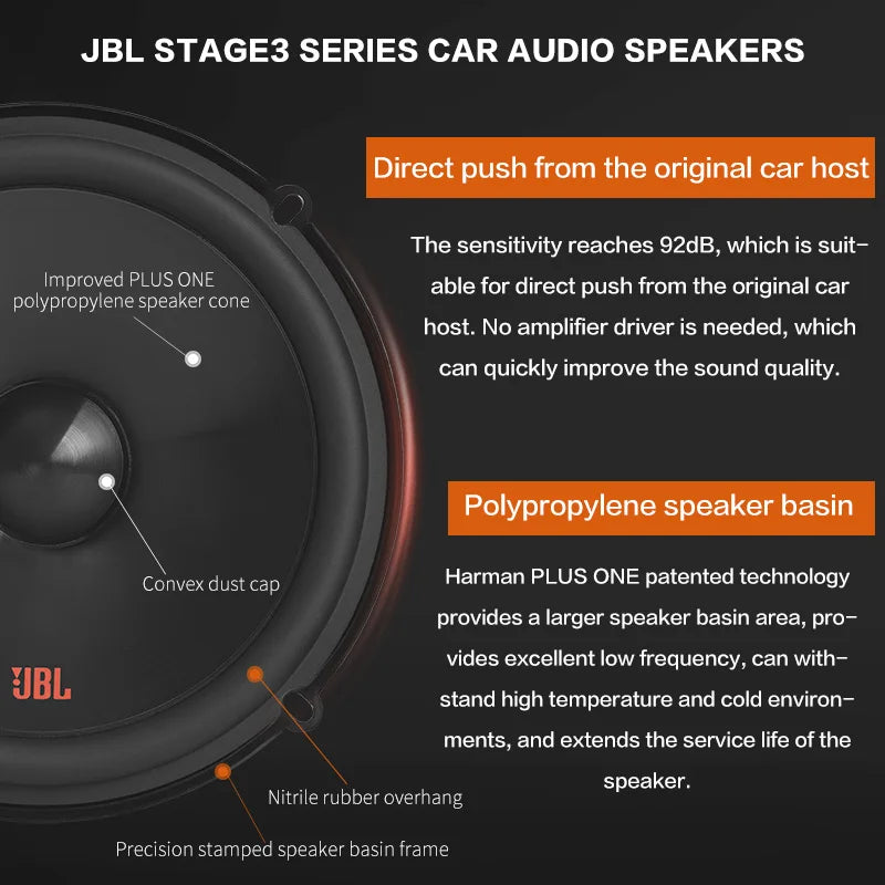 JBL 6.5-inch car audio speaker STAGE3 607CF two-way door speaker treble mid-speaker subwoofer speaker car speaker surround sound