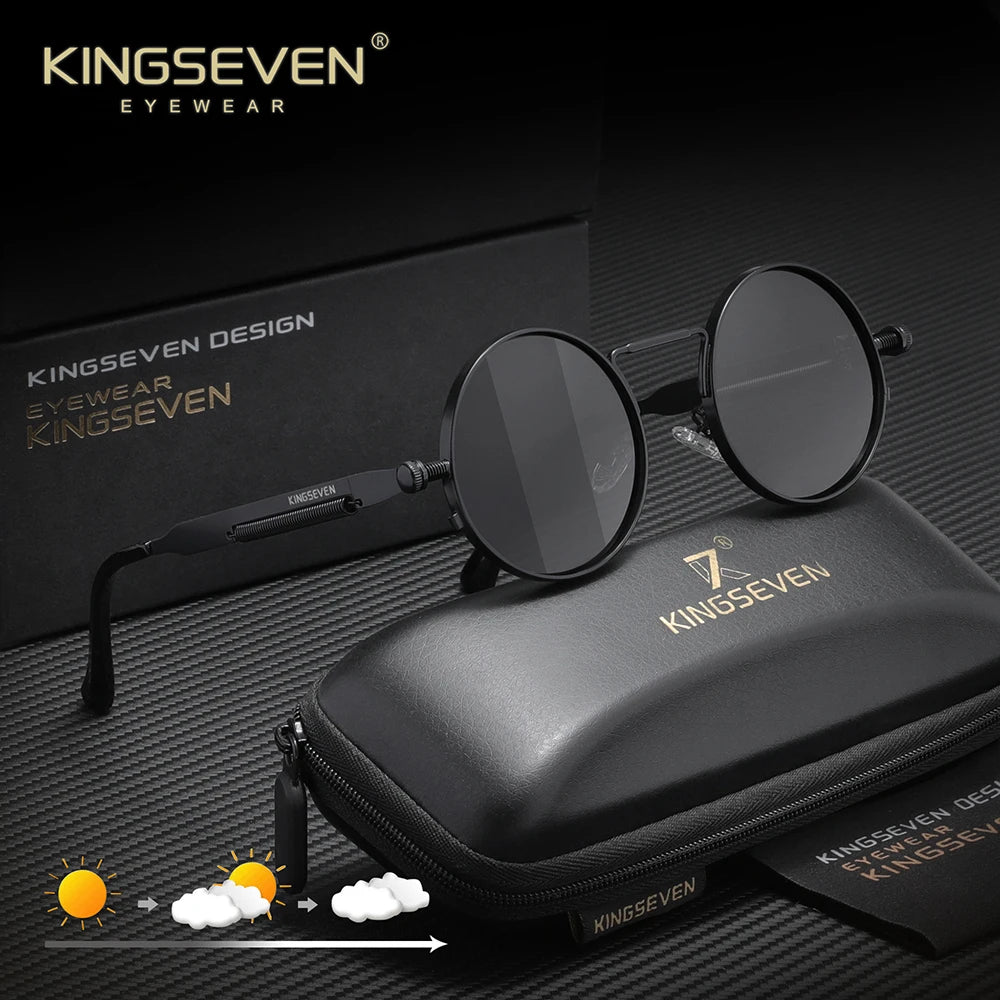 KINGSEVEN Polarized Round Sunglasses Men Retro Vintage Style Women Steampunk Sun Glasses for Men