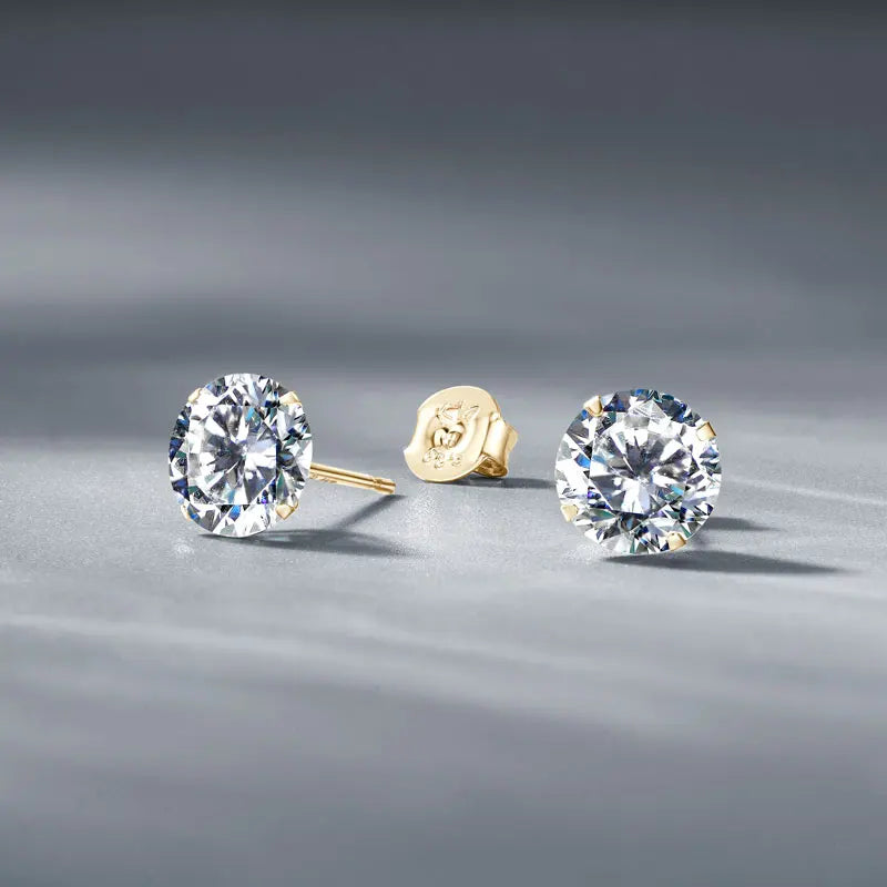IOGOU 14K Solid Gold Moissanite Round Stud Earrings for Women Men GRA Certified Moissnaites 3mm 4mm 5mm 6mm 6.5mm Gold Jewelry