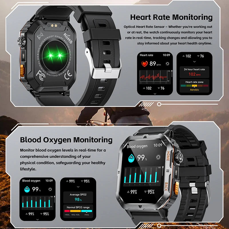 2025 New Smart Watch Men 1000mAh Ultra Large Battery 3ATM Professional Waterproof 2.01" HD Display Outdoor GPS Sports Smartwatch
