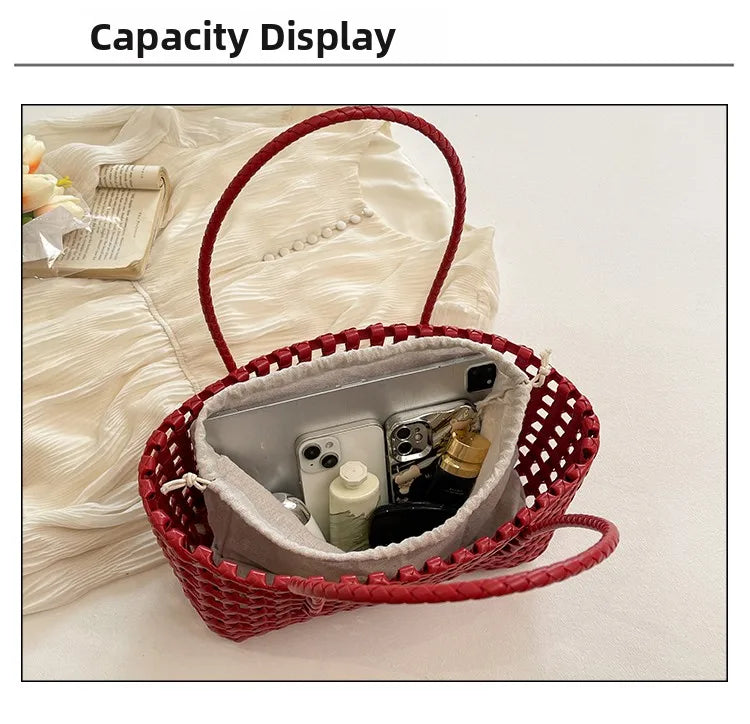 Hollow out Woven Beach Vacation Shoulder Backpack Women's Bag Casual Simple Style Double Strap Handbag for Daily Use