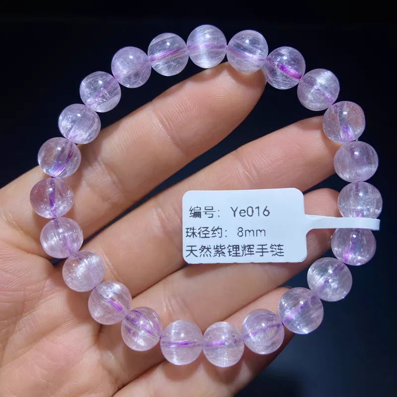 Natural Purple Kunzite Clear Round Beads Bracelet Jewelry Women Men Colorful Kunzite Bracelet Cat Eye Women Men AAAAAA