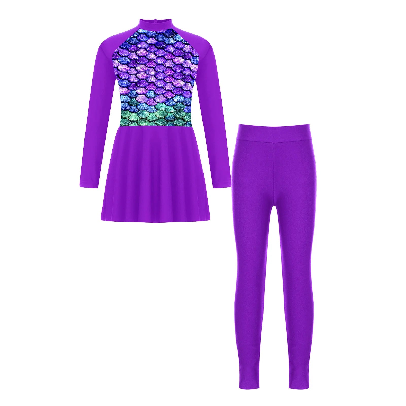 Girls Swimsuits 2 Piece Rash Guard Set UPF 50 Sun Protection Long Sleeve Swim Dress with Leggings Kids Full Body Cover Beachwear