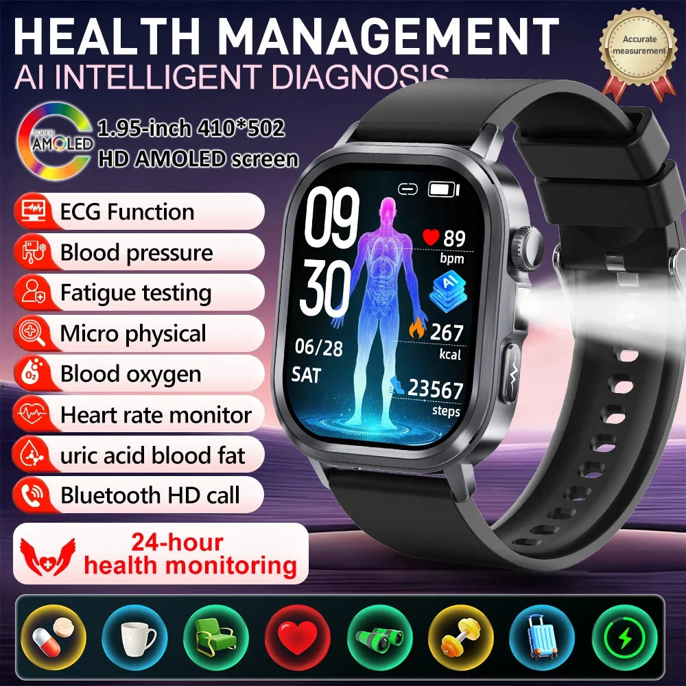 2025Nursing Level Uric Acid Blood lipids Smart Watch Men Blood Pressure ECG+PPG Clock Body Analysis Voice Call Health Smartwatch