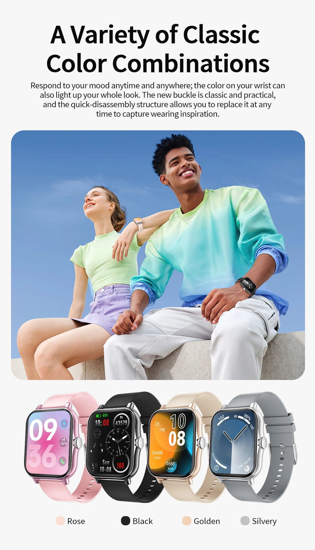 NEW Smart Watch Full Screen Multi-color Watch Strap Wireless Call For Android/IOS Message Reminder Outdoor Sport Watch Men Women