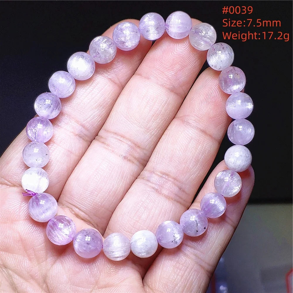 Natural Purple Kunzite Clear Round Beads Bracelet Jewelry Women Men Colorful Kunzite Bracelet Cat Eye Women Men AAAAAA
