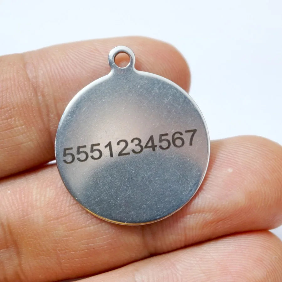 1pc Custom Stainless Steel Pet ID Tag Personalized Name & Phone Number Round Dog Cat Collar Tag 25mm