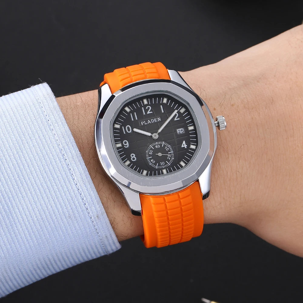 Fashion Watch Men Classic Orange Grenade Dial Minimalist Wristwatch Sport Silicone Strap Dive Auto Date Men's Watches Hot Sale