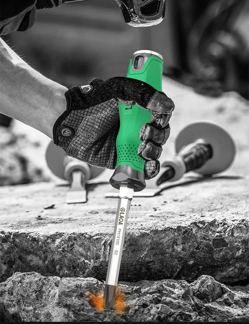 1pcs LAOA Magnetic Screwdriver Phillips Slotted Screwdrivers Set Hardness 58HRC Alloy Steel with Tap Knock Function