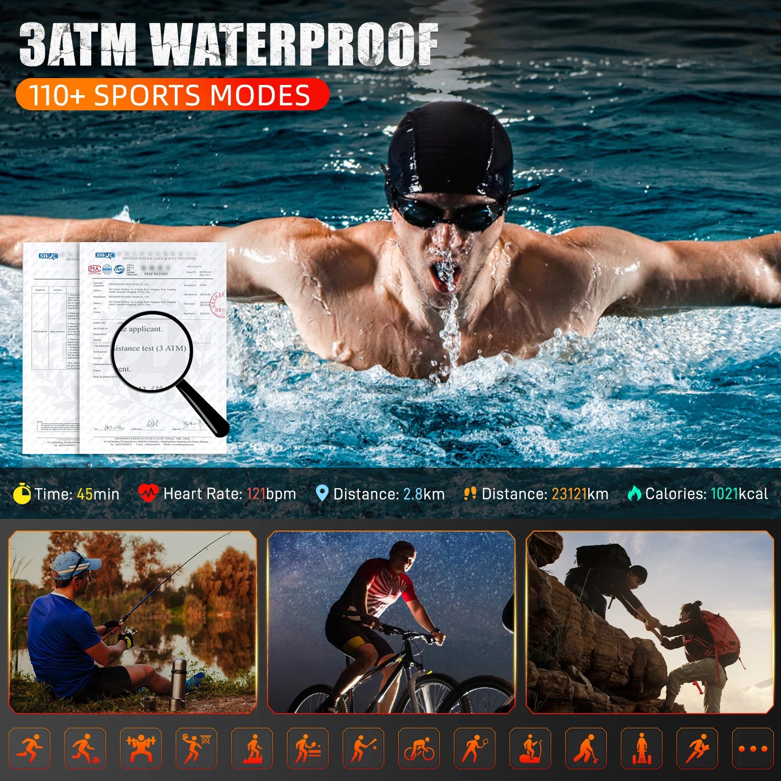 EIGIIS Smart Watch KE5 2024 3ATM Waterproof Original Design Sports Watch With Compass And Altitude Barometer LED Flashlight Call