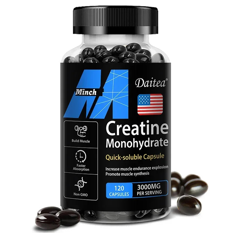 Creatine Monohydrate Capsules for Enhance Muscle Mass Strength & Performance Improvement Workout Recovery Mass Gainer