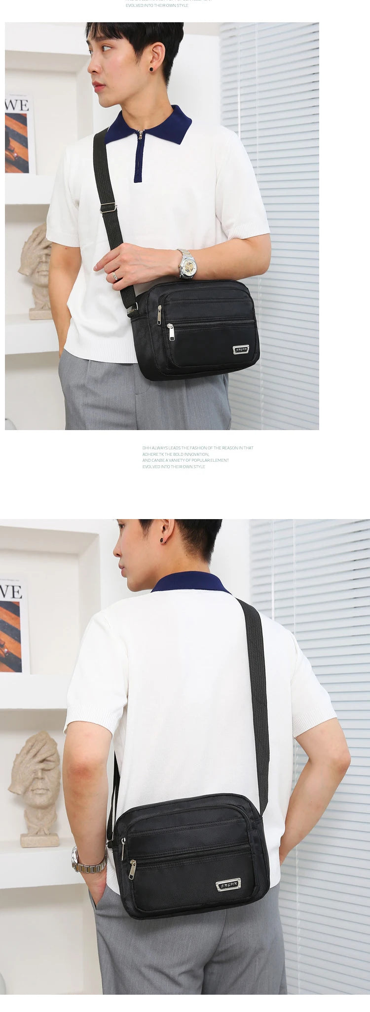 Casual Unisex Crossbody Bag Large Capacity Multi-layer Business Handling Bag Soft Nylon Material Zipper Closure Leisure Trave...