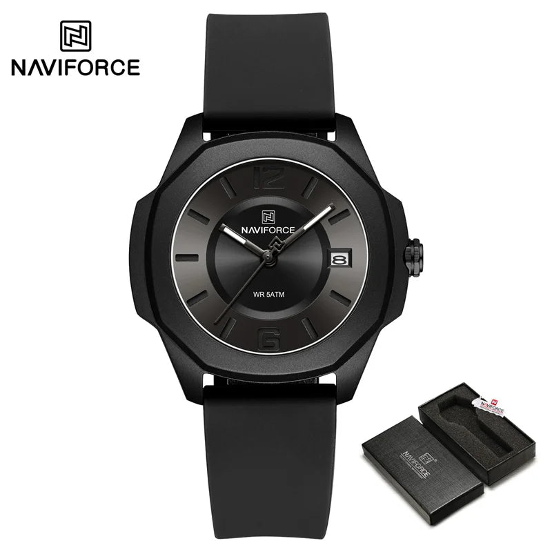 NAVIFORCE Sports Casual Watches for Woman Soft Silicone Strap Classic Fashion 30m Waterproof Date Display Ladies Gift Wristwatch