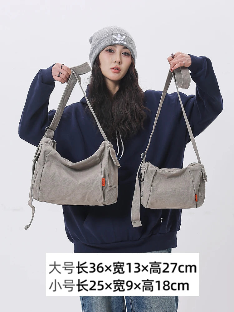Retro Canvas Shoulder Bag Men's Casual Crossbody Pouch Zipper Book Commuting Leisure Vintage Backpack Youth Pure Color