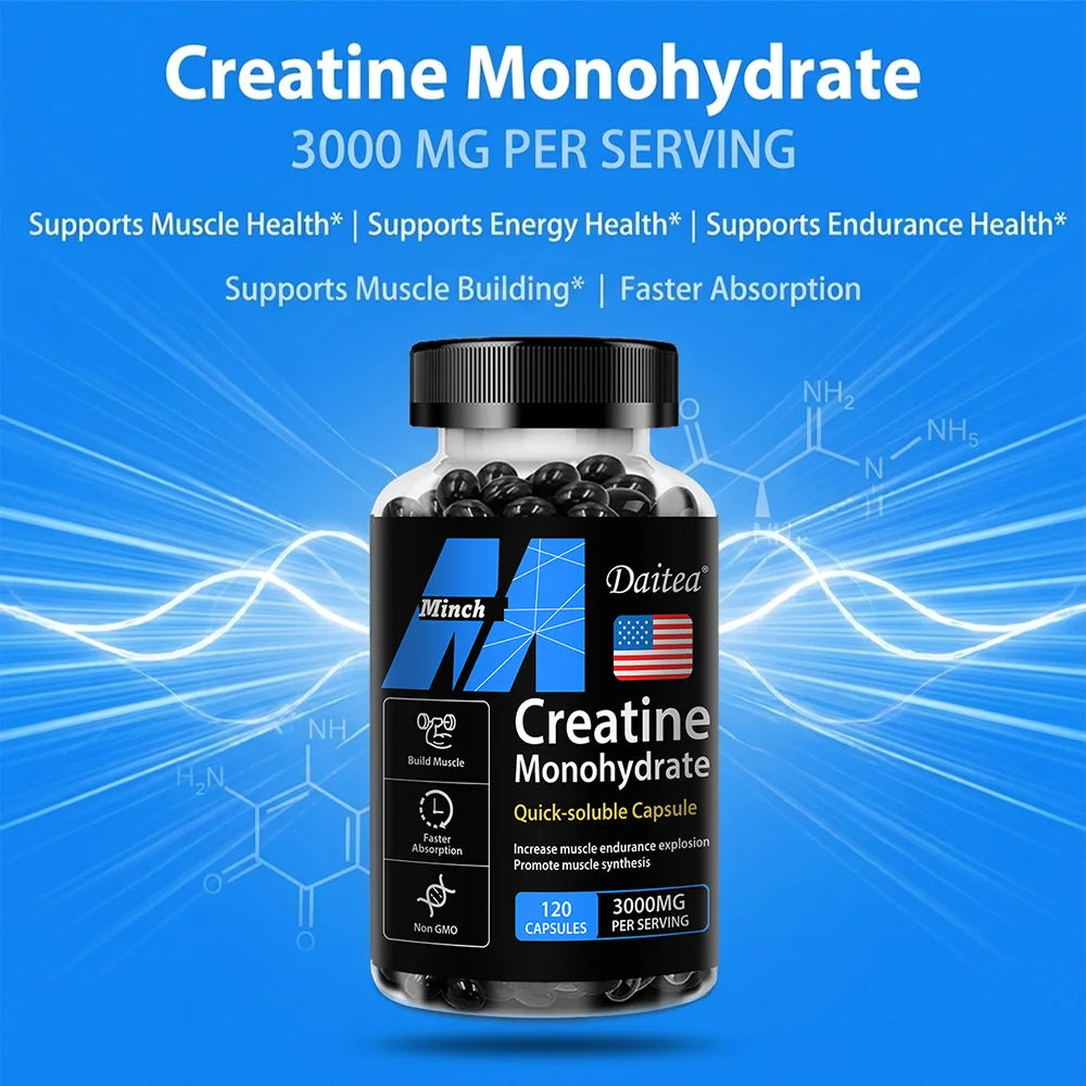 Creatine Monohydrate Capsules for Enhance Muscle Mass Strength & Performance Improvement Workout Recovery Mass Gainer