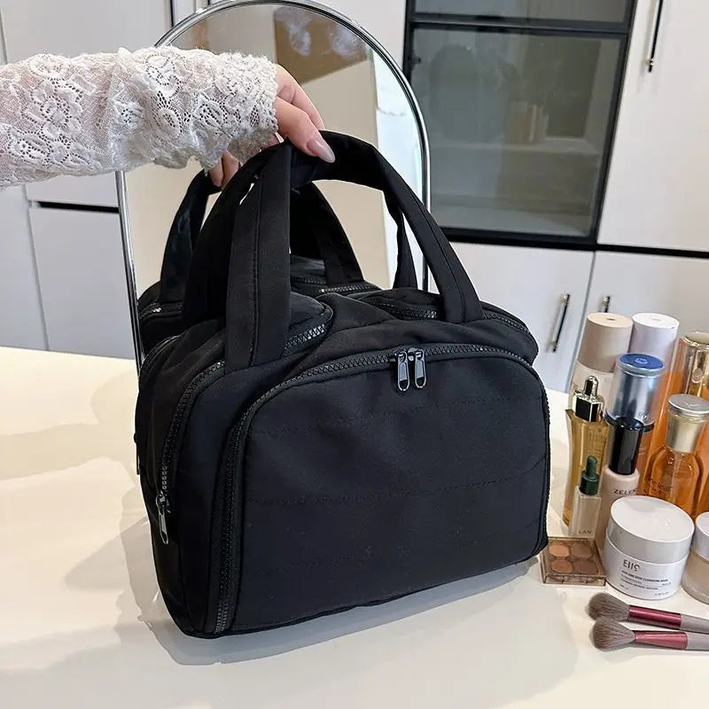 Portable Large Capacity Waterproof Cosmetic Storage Bag Handheld Travel Toiletry Bag Cosmetic Bag Durable Leather Bag
