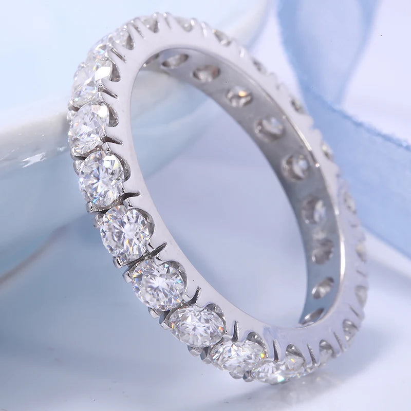 DEF Color VVS Round Cut 2.5MM Lab Grown Diamond Band Ring Full Eternity Ring 10k White Gold for Women Lady Gift