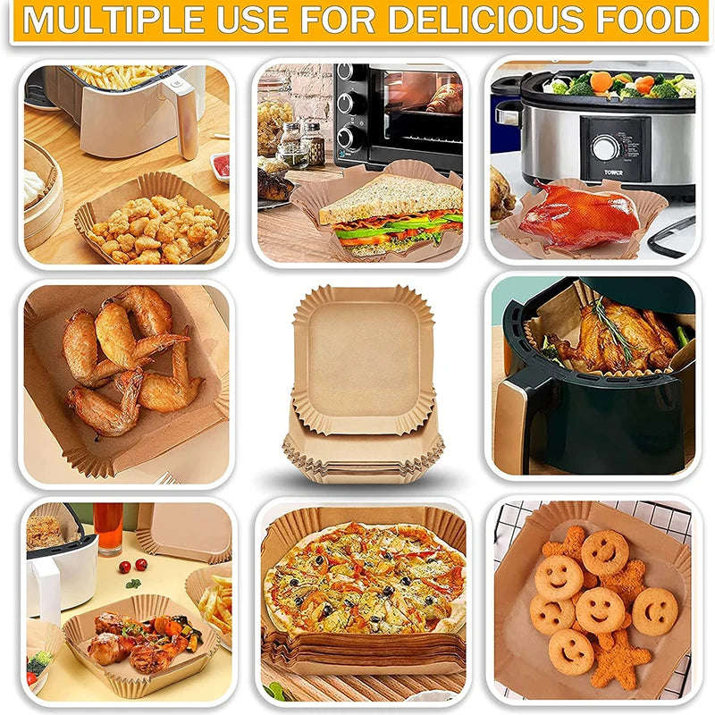 50-300Pcs Large Hot Air Fryer Paper Liners 23cm Square Airfryer Disposable Special Parchment Paper Trays 9inch Oven Baking Molds