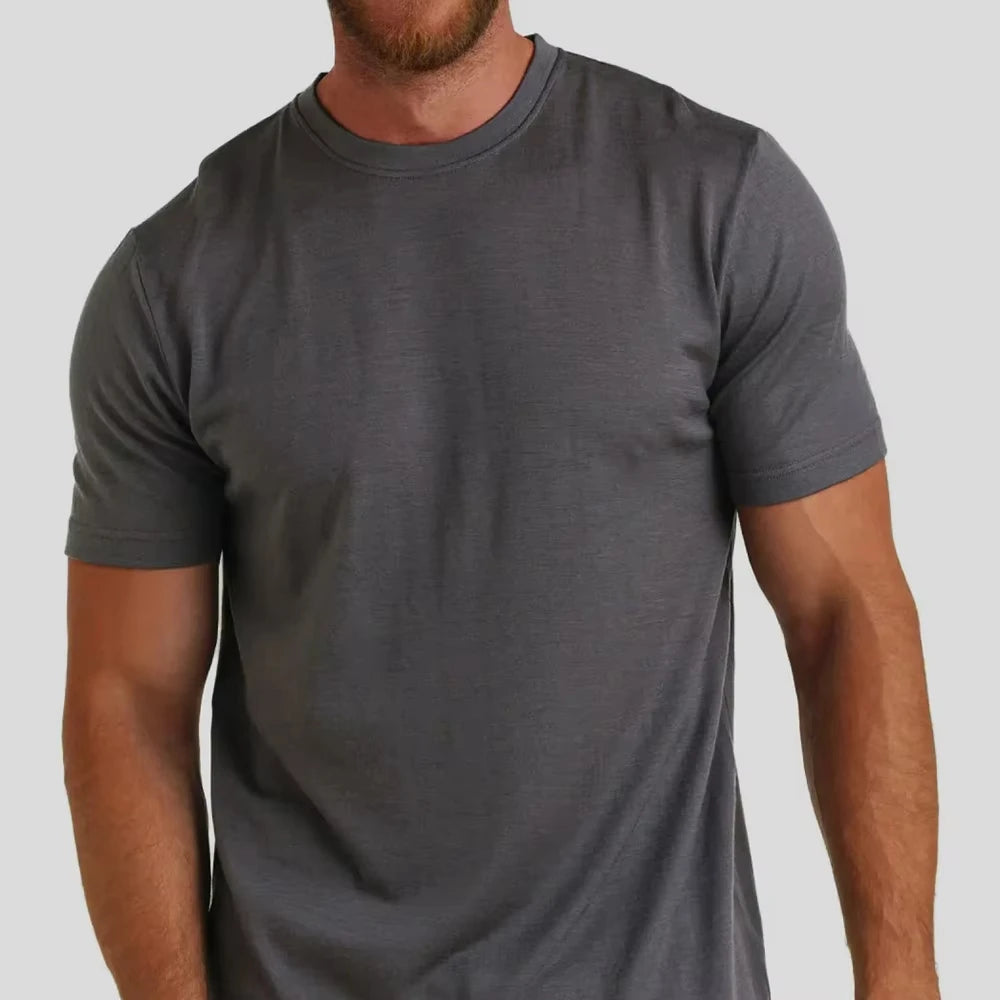 Men's 100% Superfine Merino Wool T-Shirt Base Layer Wicking Breathable Quick Dry Anti-Odor No-itch Comfortable Fit Size