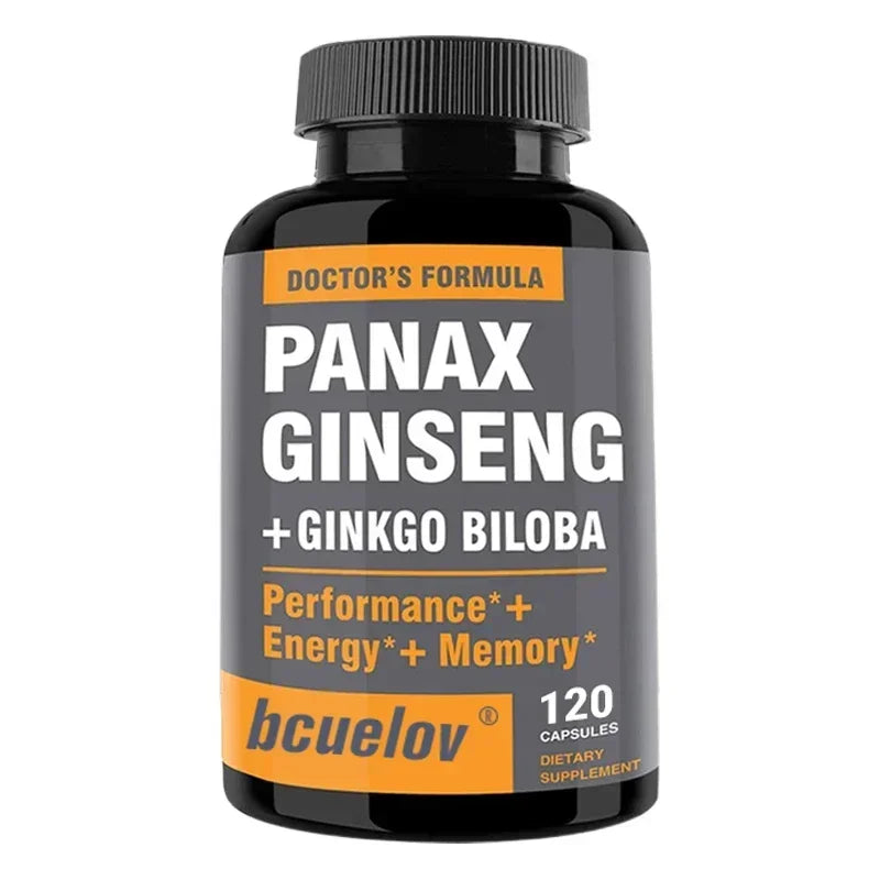 Ginseng + Ginkgo Biloba Supplement, Boosts Energy Focus, Supports Cognitive Athletic Performance & Heart Health, 120 Caps
