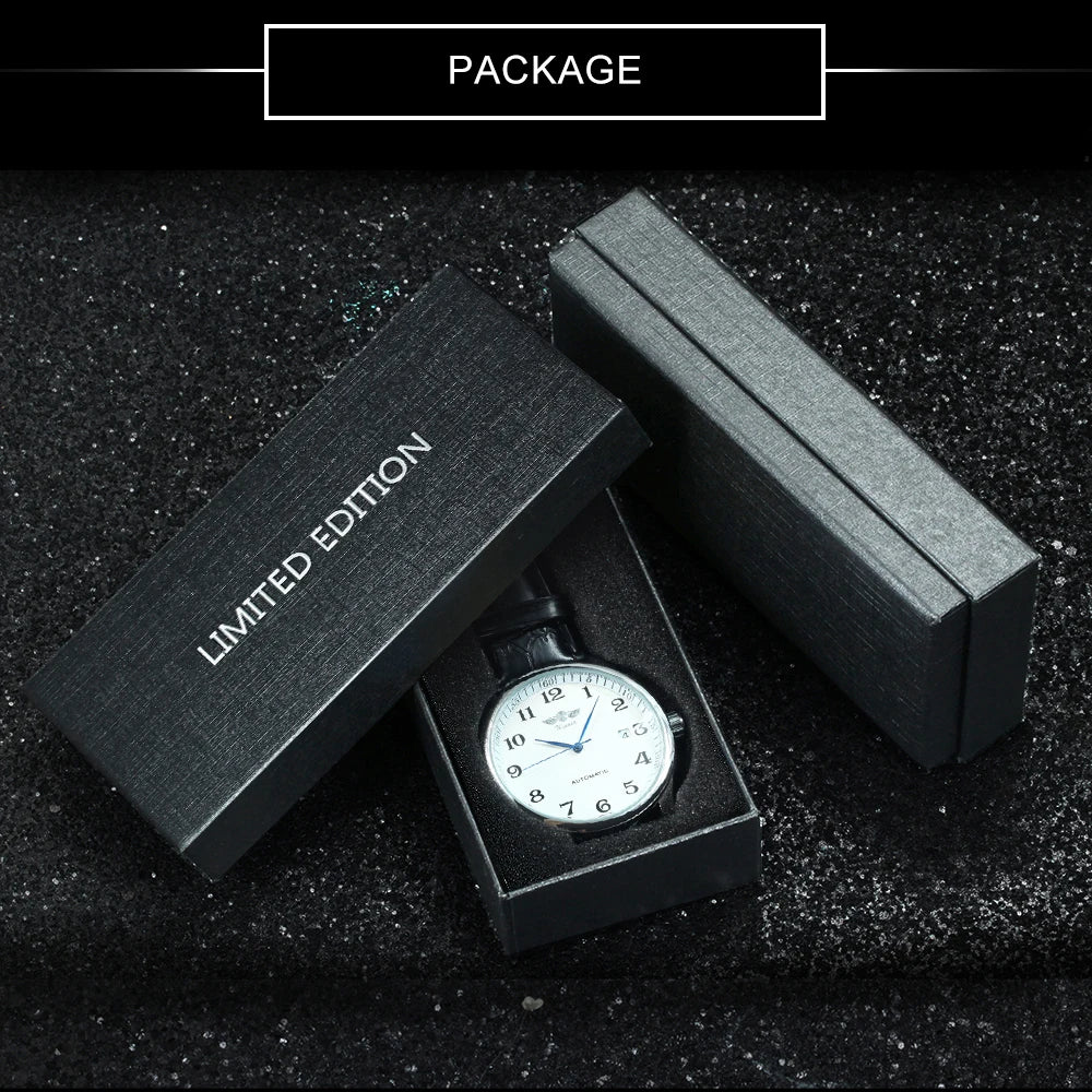 Winner Classic Business Watch for Men Retro Calendar Blue Hands Automatic Mechanical Watches Top Brand Luxury Steel Leather Belt