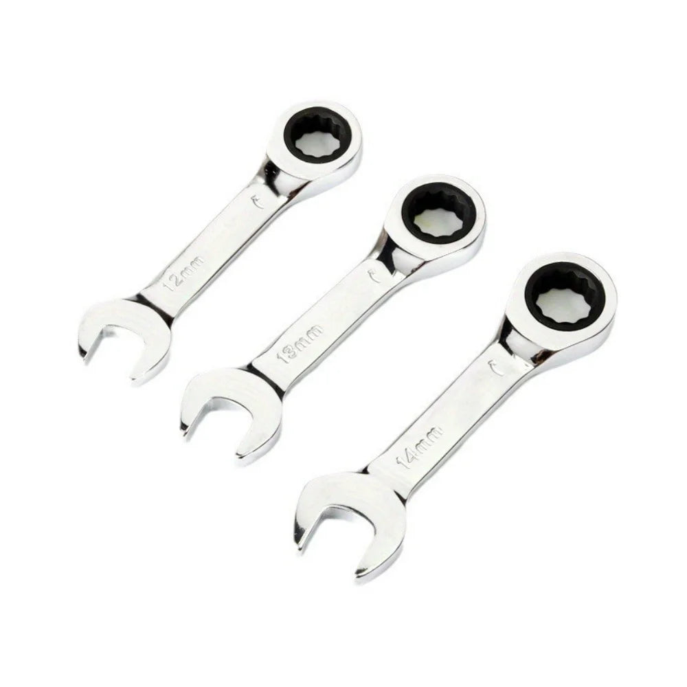 6-19mm Stubby Ratchet Spanner Short Ratchet Wrench Car Repair Hand Tools 72 Tooth Design Short Handle Dual-purpose Wrench Tool