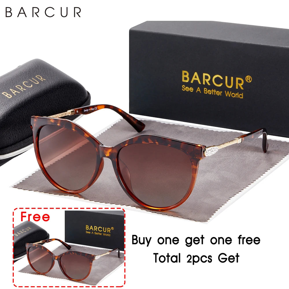 BARCUR Polarized Cat Eye Sunglasses Women Gradient Round Sun Glasses for Women Oculos Lunette De Soleil Femme