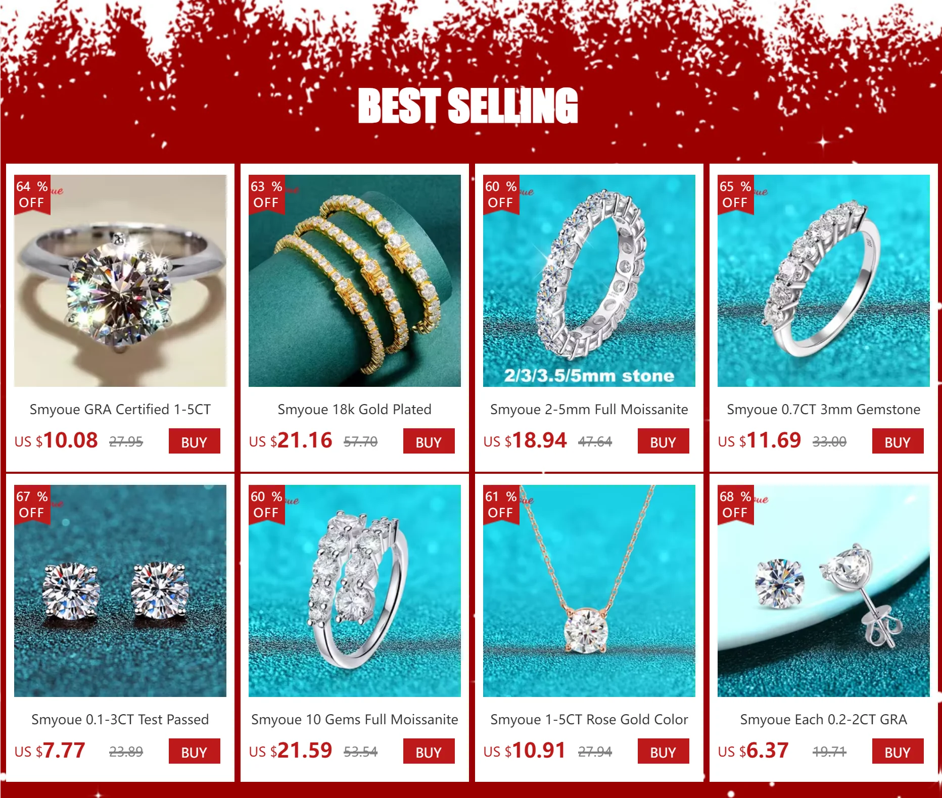 Smyoue Certified 1-5CT Moissanite Ring VVS1 Lab Diamond Solitaire Ring for Women Engagement Promise Wedding Band Jewelry Fine