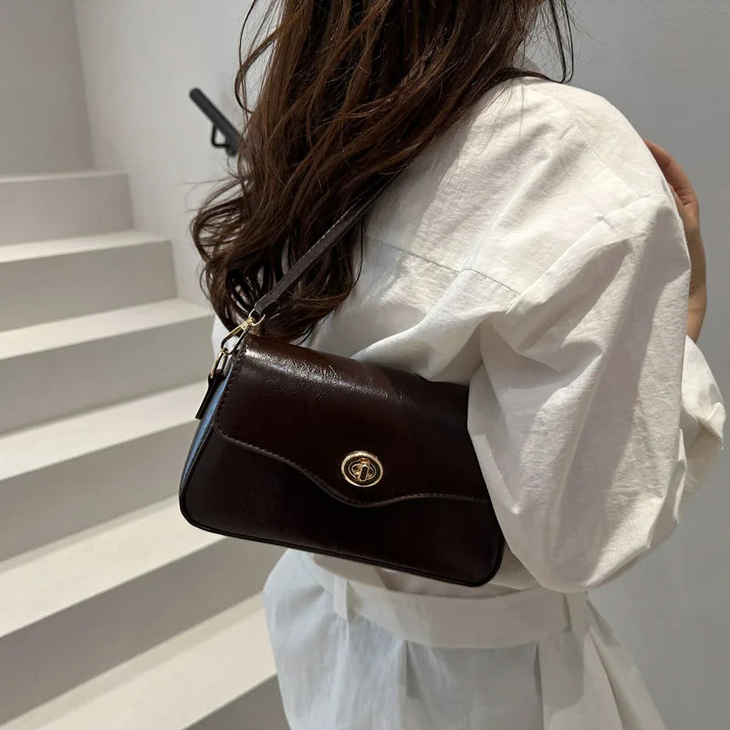 Retro Style Commuter Women's Small Square Bag Fashionable Shoulder Crossbody Bag Soft PU Leather Casual Handbag
