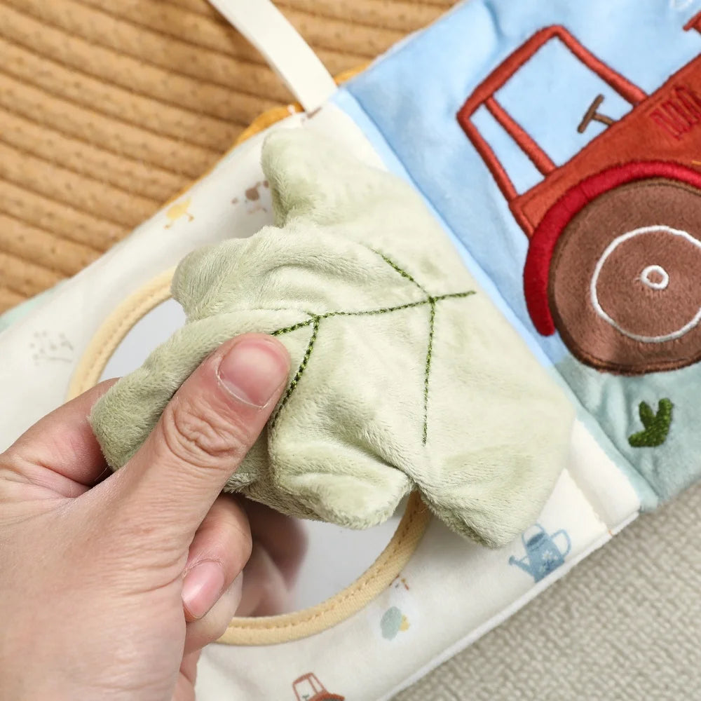 Soft Sensory Farm Animal Baby Books Mobile Toy Newborns Early Educational Fabric Book with Mirror & Sound Paper for Babies 6-12M