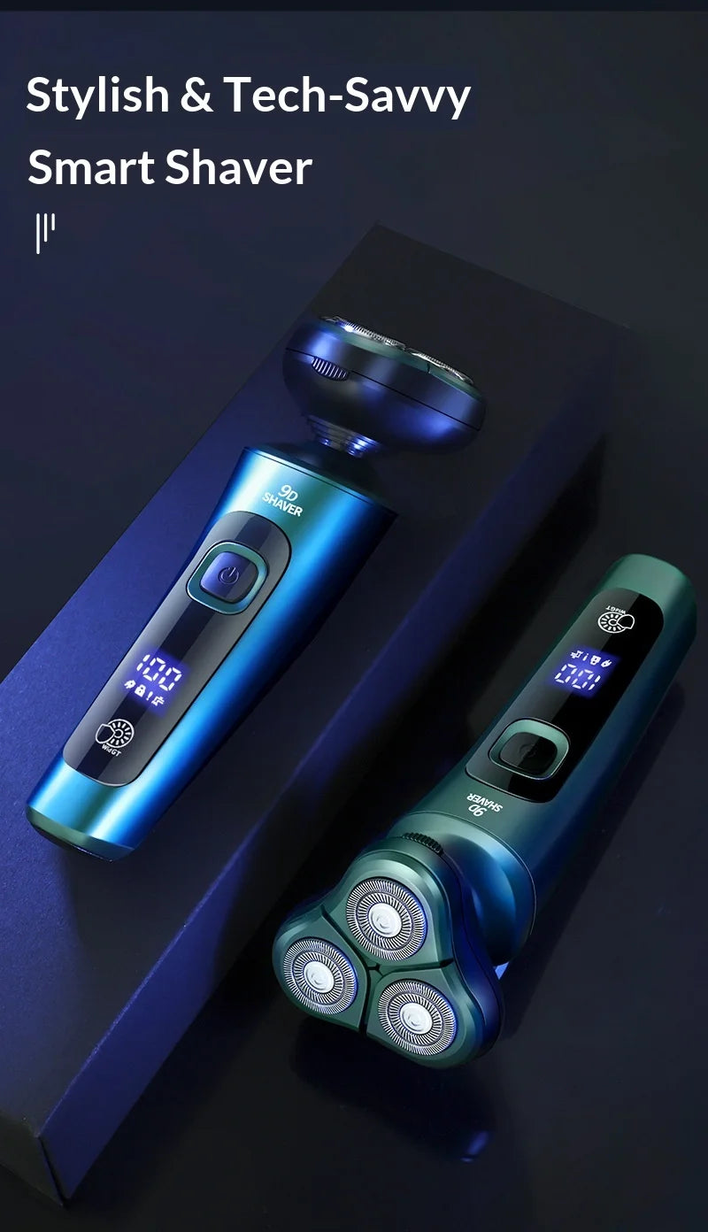 Smart Electric Shaver with LCD Display – 3D Floating Triple Head Razor, USB Rechargeable & Waterproof for Shaving Beard Trimming