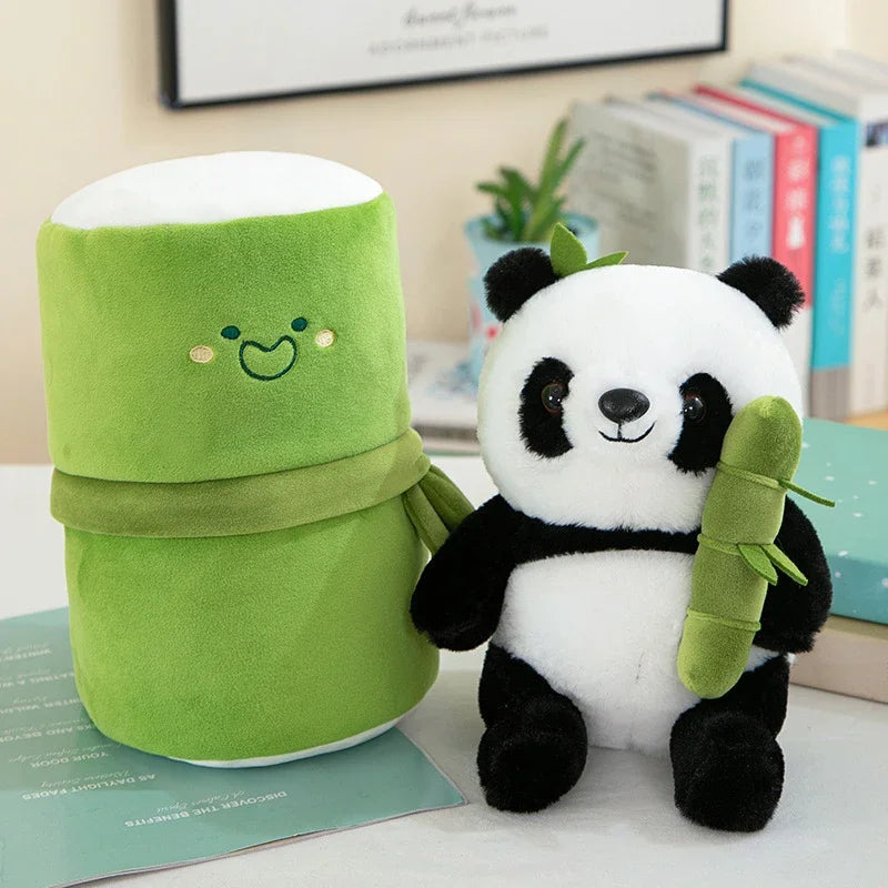 Cute Chinese Panda Doll with Removable Bamboo Tube PP Cotton Pillow Soft Plush Doll Girls Toy Children's Christmas Gifts Present