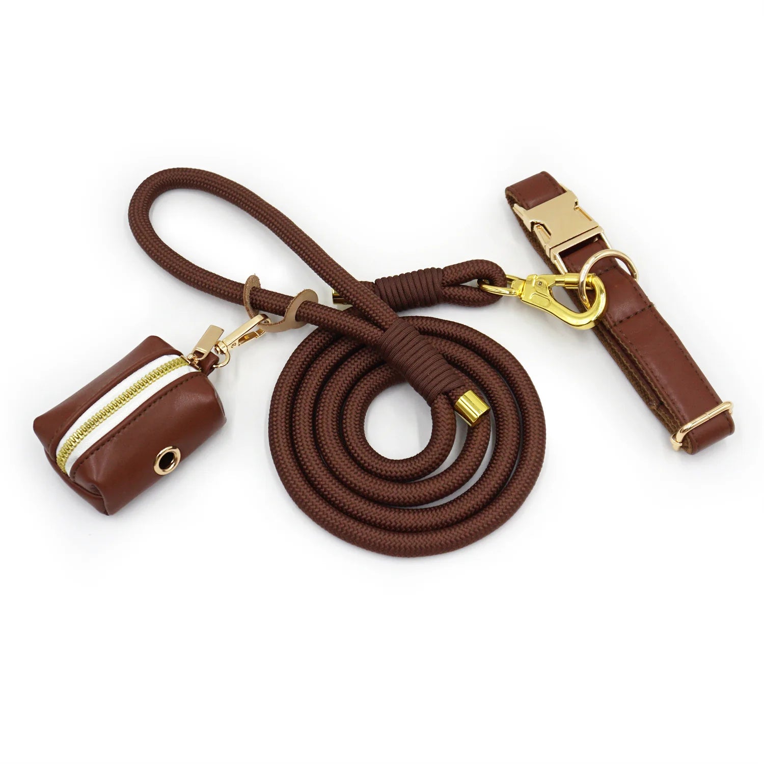 Coffee PU Leather Collar and Leash for Dogs Personalized Dog Collar for Small Medium Large Dogs Adjustable Necklace for Yorkies