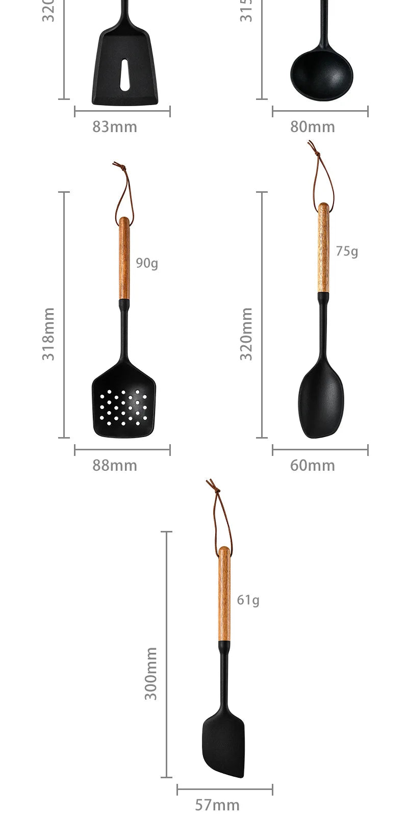 1/7Pcs Black Food Grade Silicone Kitchen Cookware Utensils Spatula Spoon Oil Brush Practical Cooking Tool Kitchenware Set