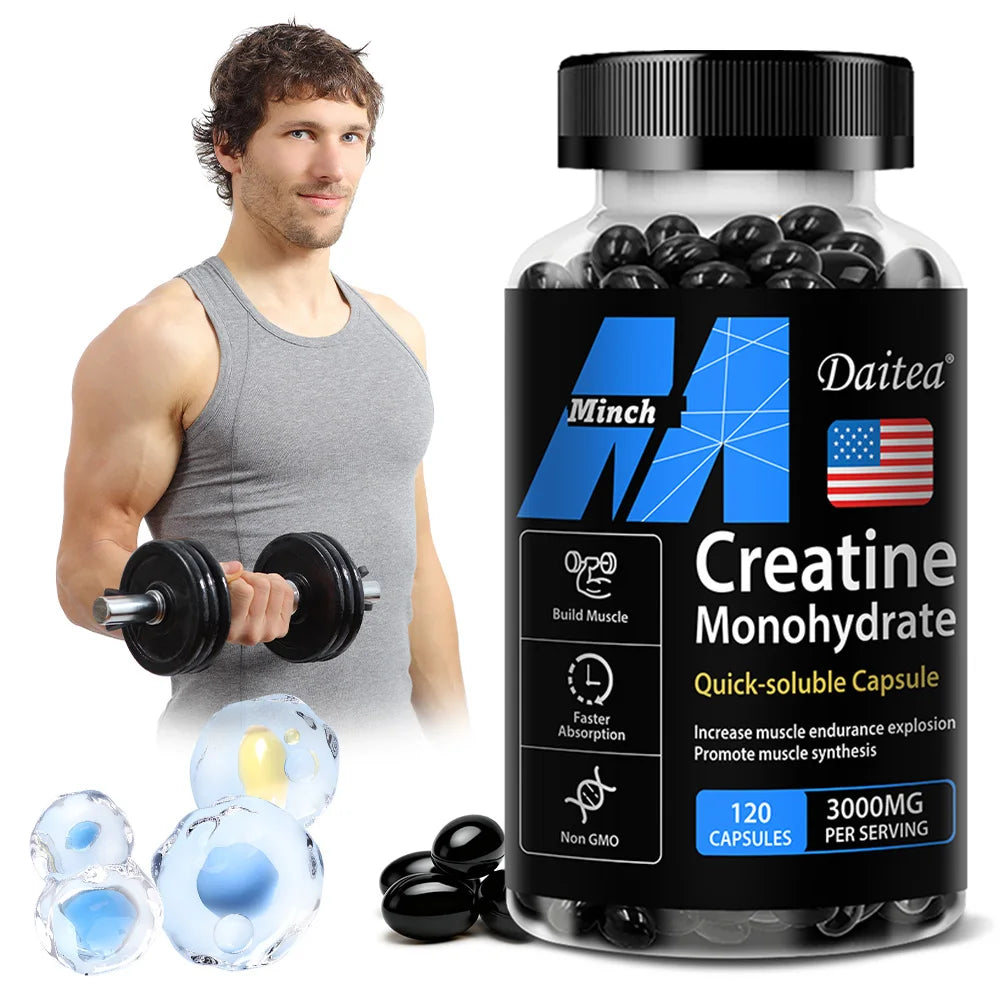 Creatine Monohydrate Capsules for Enhance Muscle Mass Strength & Performance Improvement Workout Recovery Mass Gainer