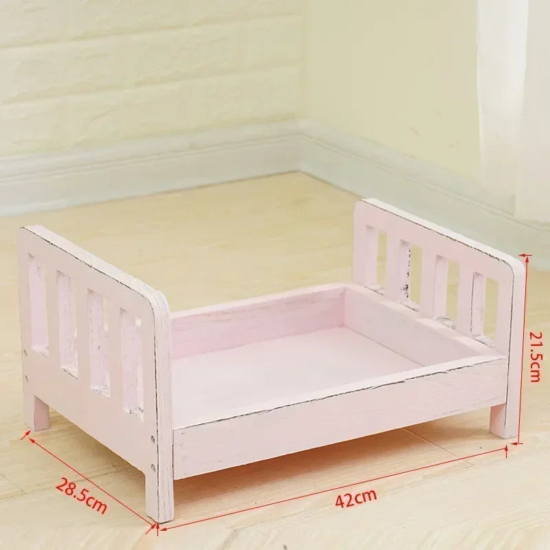 1pc Vintage Detachable Wooden Mini Bed Baby Chair Newborn Photo Shoot Essential Props Practical Children's Photography Furniture