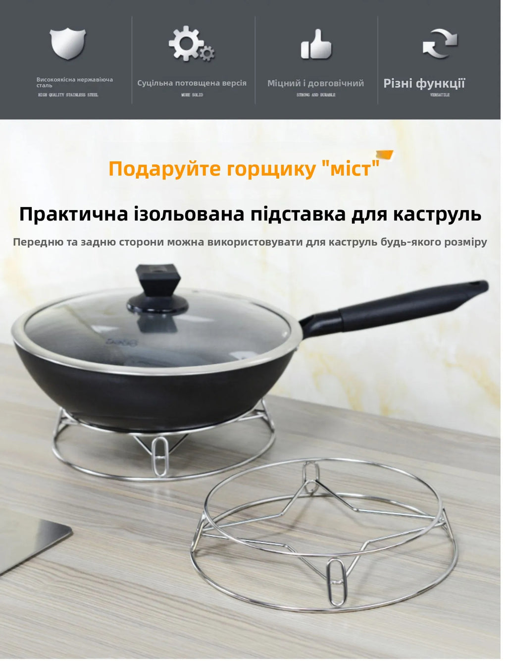 Thickened Stainless Steel round Tube Wok Stand Double Layer Pot Pad with Plate Connected Pot Stand Heat Insulation Anti-Scald...