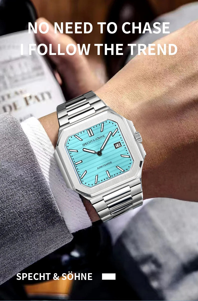 2025 Specht & Söhne New Hot Selling Ultrathin Cubic Watch For Men Quartz Wristwatch Sapphire Green Color Luminous Waterproof