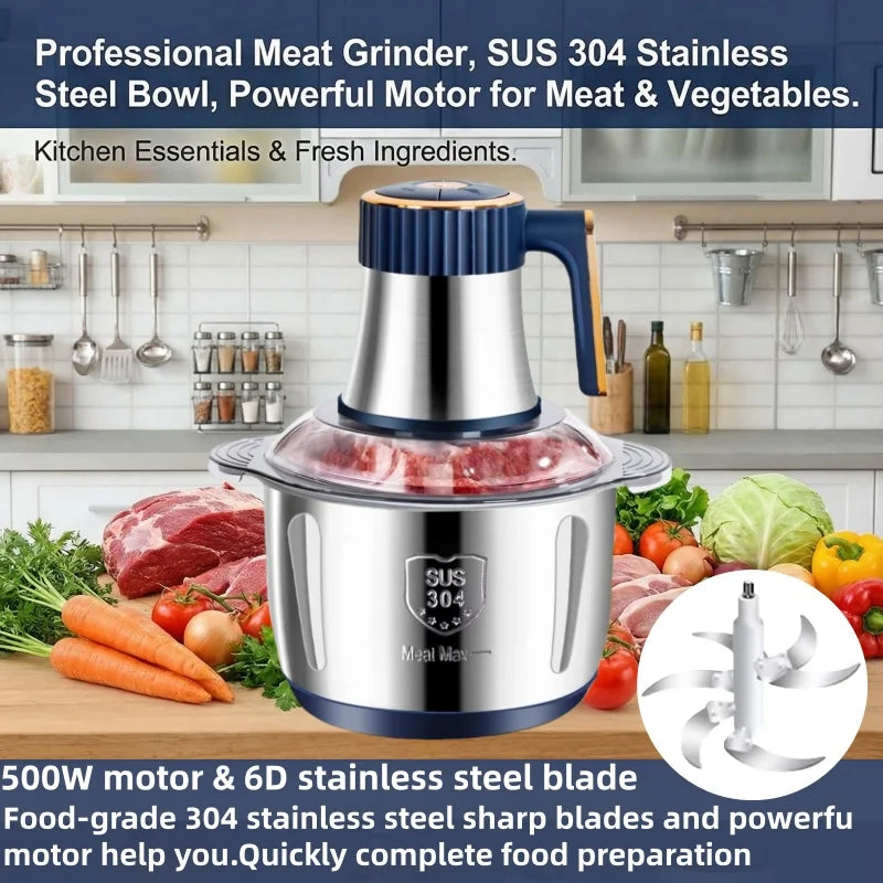5L Food Processors Stainless Steel Multifunctional Electric Meat Grinder Kitchen Blenders  for Kitchen Meat Vegetables Blenders